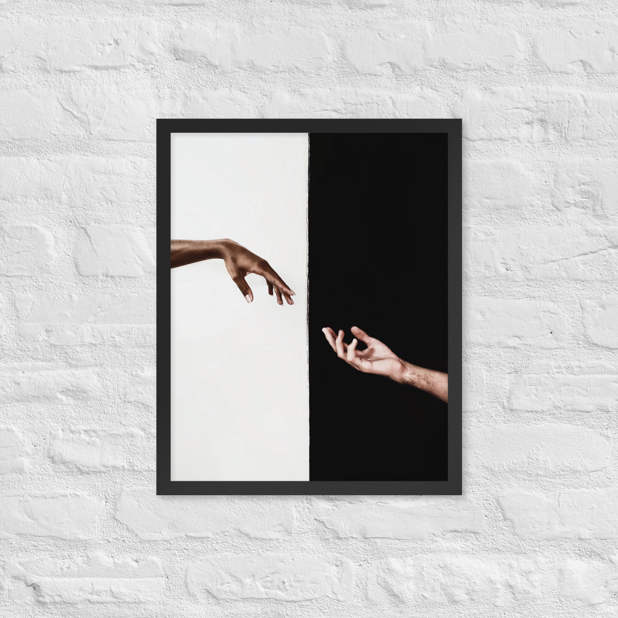 Creation Framed Poster featuring a matte black Ayous wood frame and thick matte paper, ideal for home decor.