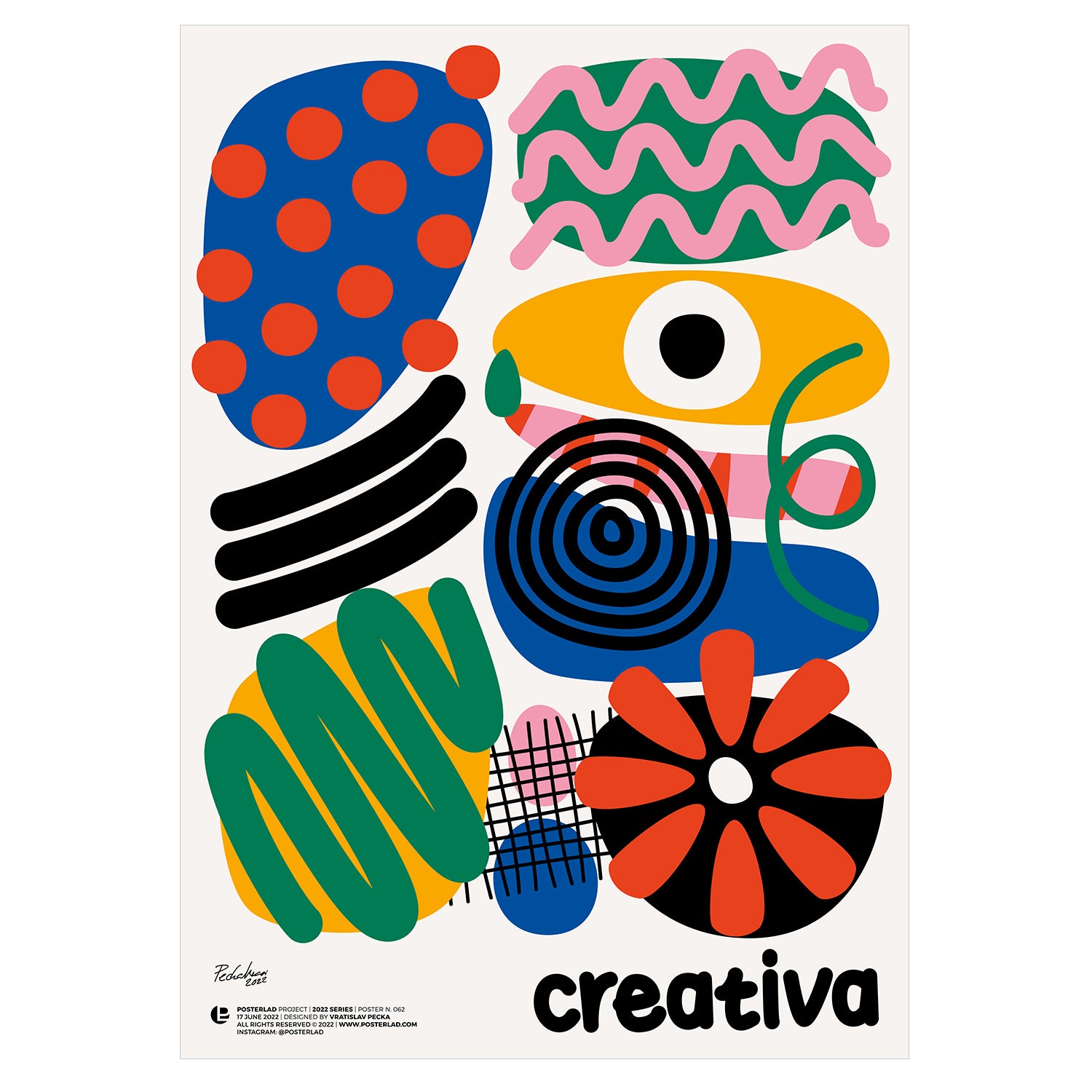 A vibrant Creativa poster showcasing colorful prints on thick matte paper, perfect for home decor.