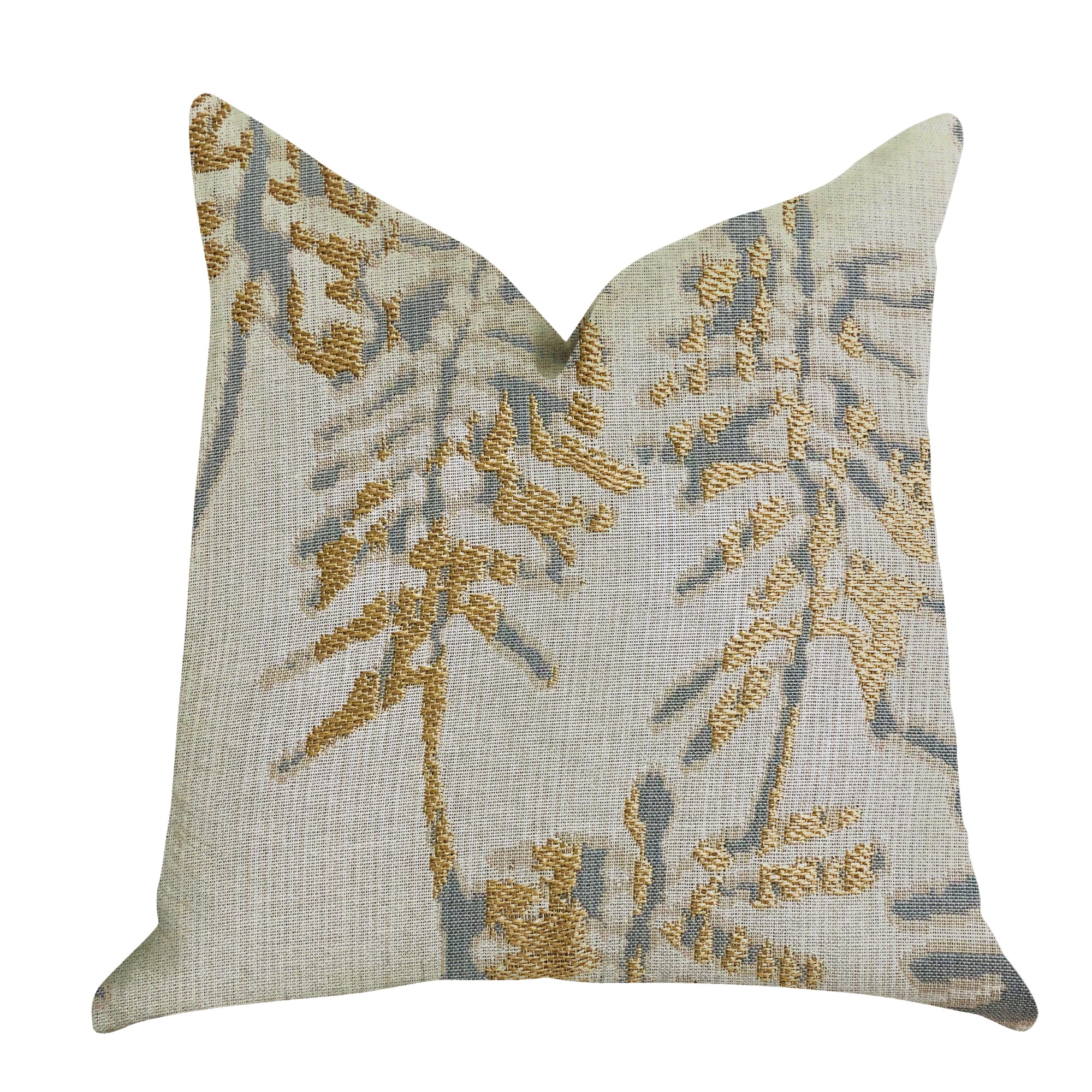 Creekside Beauty Luxury Throw Pillow featuring elegant green and gold tones, handmade in the USA with a double-sided design and invisible zipper.