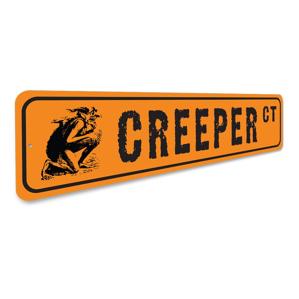 Creeper Street Sign made of high-quality aluminum, featuring customizable text and pre-drilled holes for easy mounting.