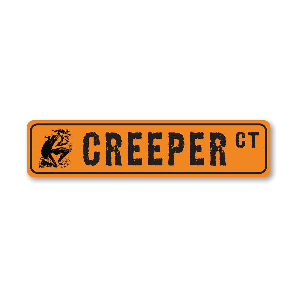 Creeper Street Sign made of high-quality aluminum, featuring customizable text and pre-drilled holes for easy mounting.