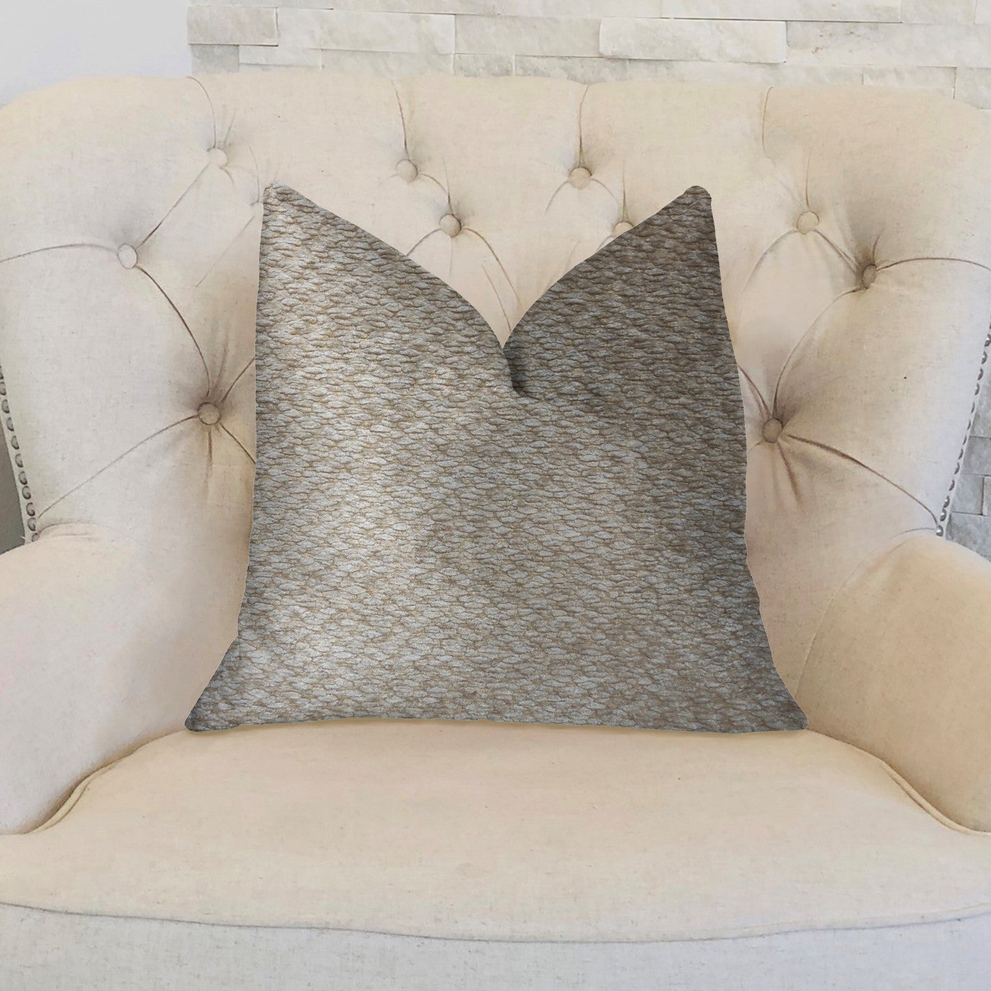 Crème Brulee Beige Luxury Throw Pillow showcasing a textured pattern and invisible zipper, perfect for elegant home decor.