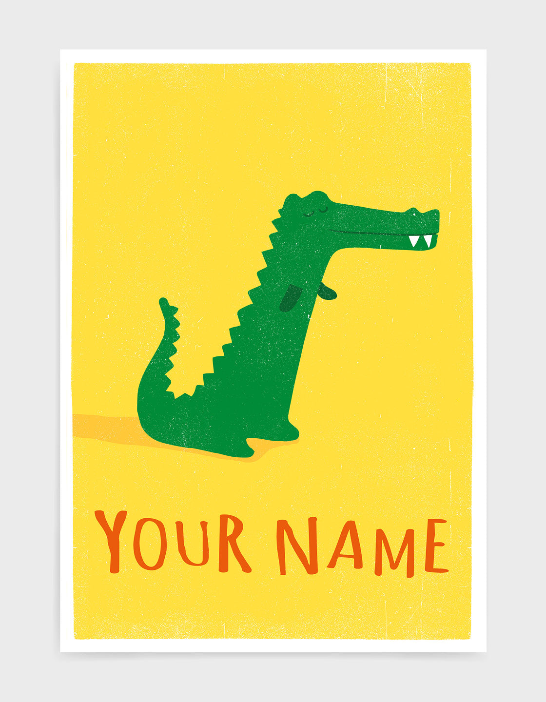 Personalised crocodile wall art print featuring a charming illustration, customizable with a child's name, perfect for nursery decor.