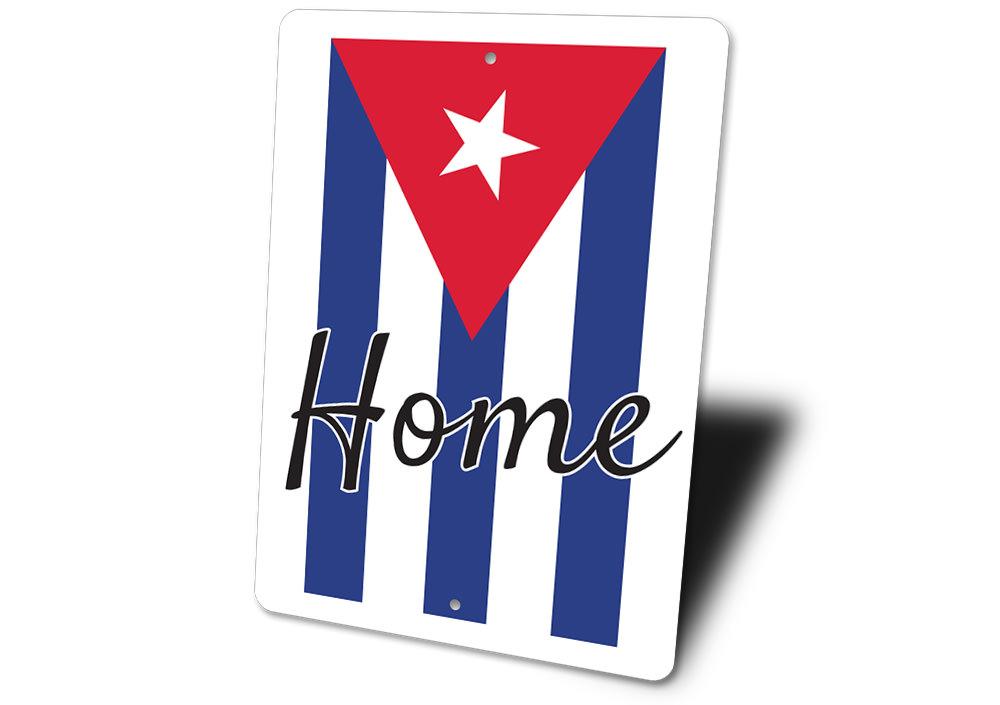 A decorative Cuban Home Sign made of high-quality aluminum, featuring customizable text and pre-drilled holes for easy mounting.