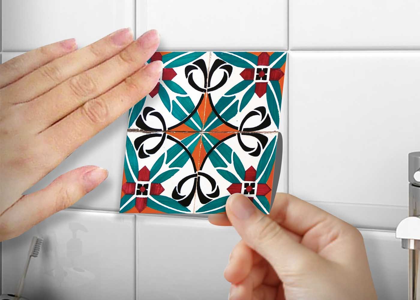 A colorful set of 24 CUSTOM Decorative Tile stickers, showcasing various unique designs suitable for home decor.