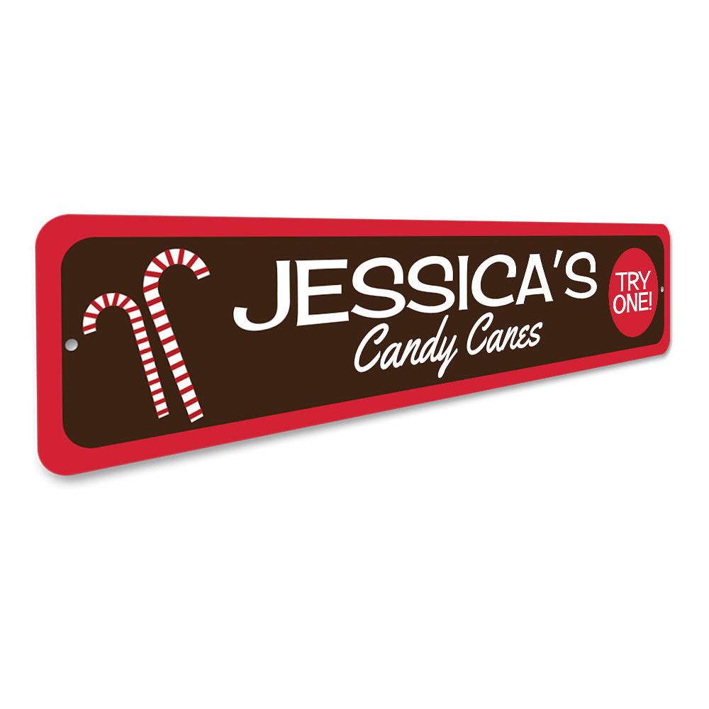 Custom Name Candy Cane Sign featuring vibrant colors and personalized text for holiday decor.