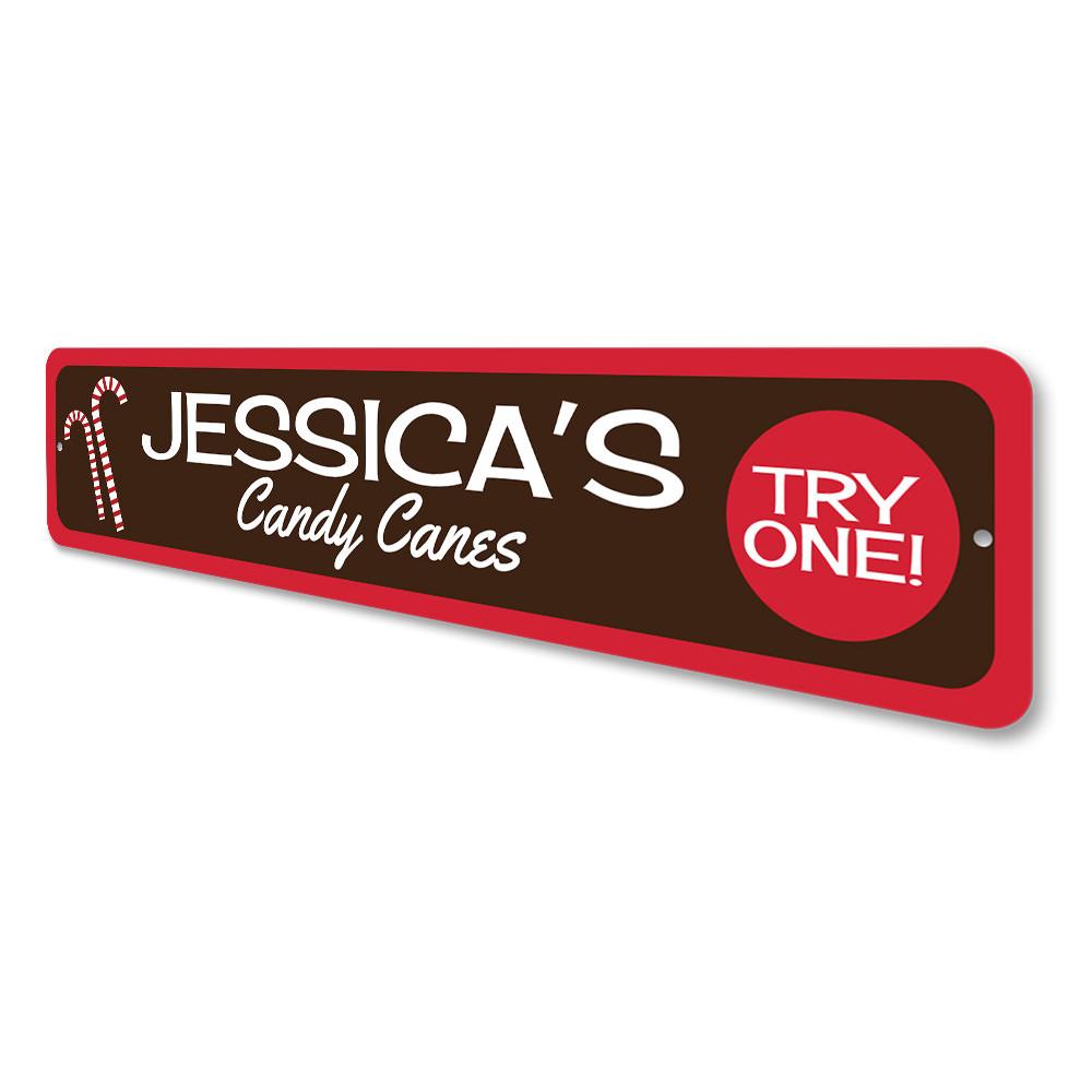 Custom Name Candy Cane Sign featuring vibrant colors and personalized text for holiday decor.