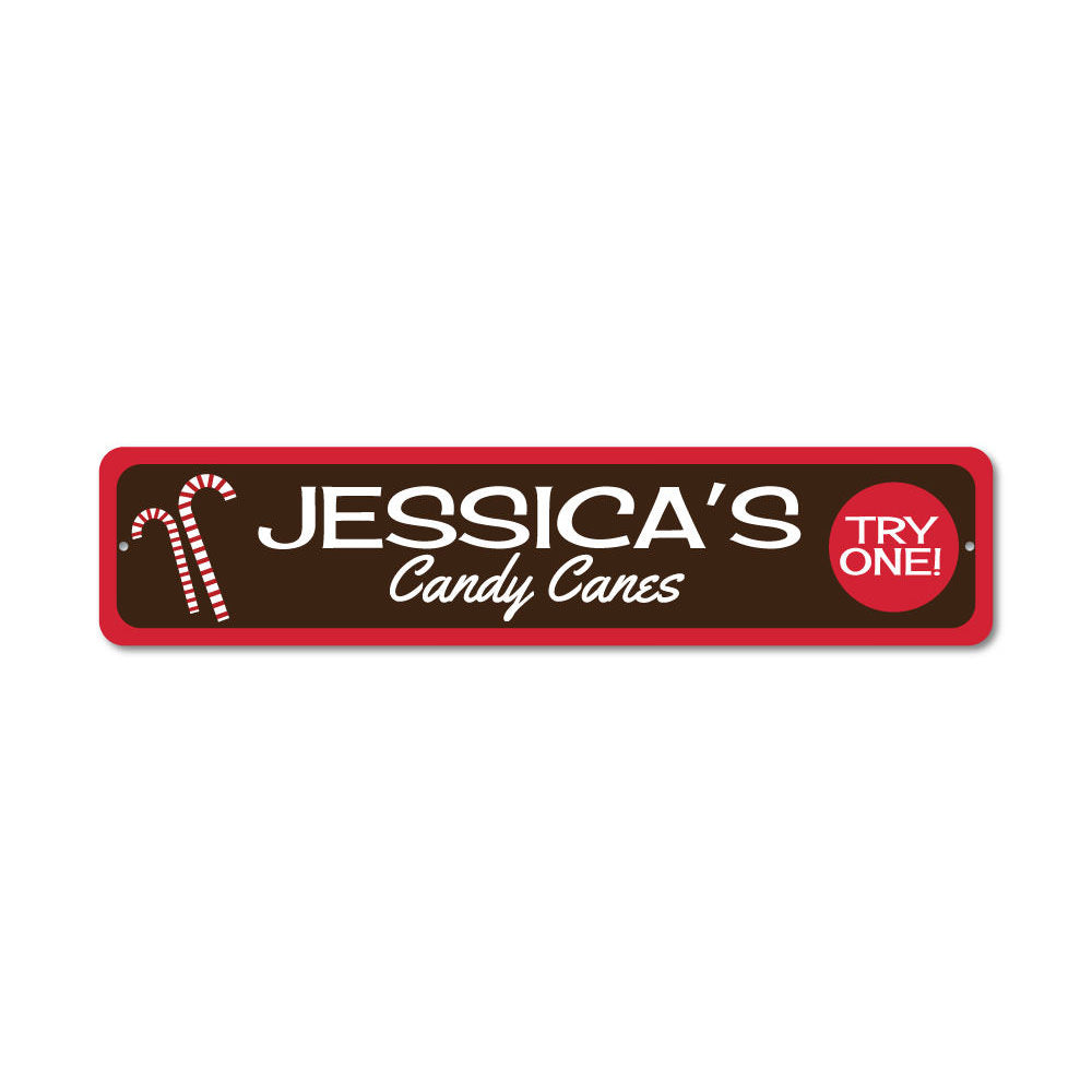 Custom Name Candy Cane Sign featuring vibrant colors and personalized text for holiday decor.