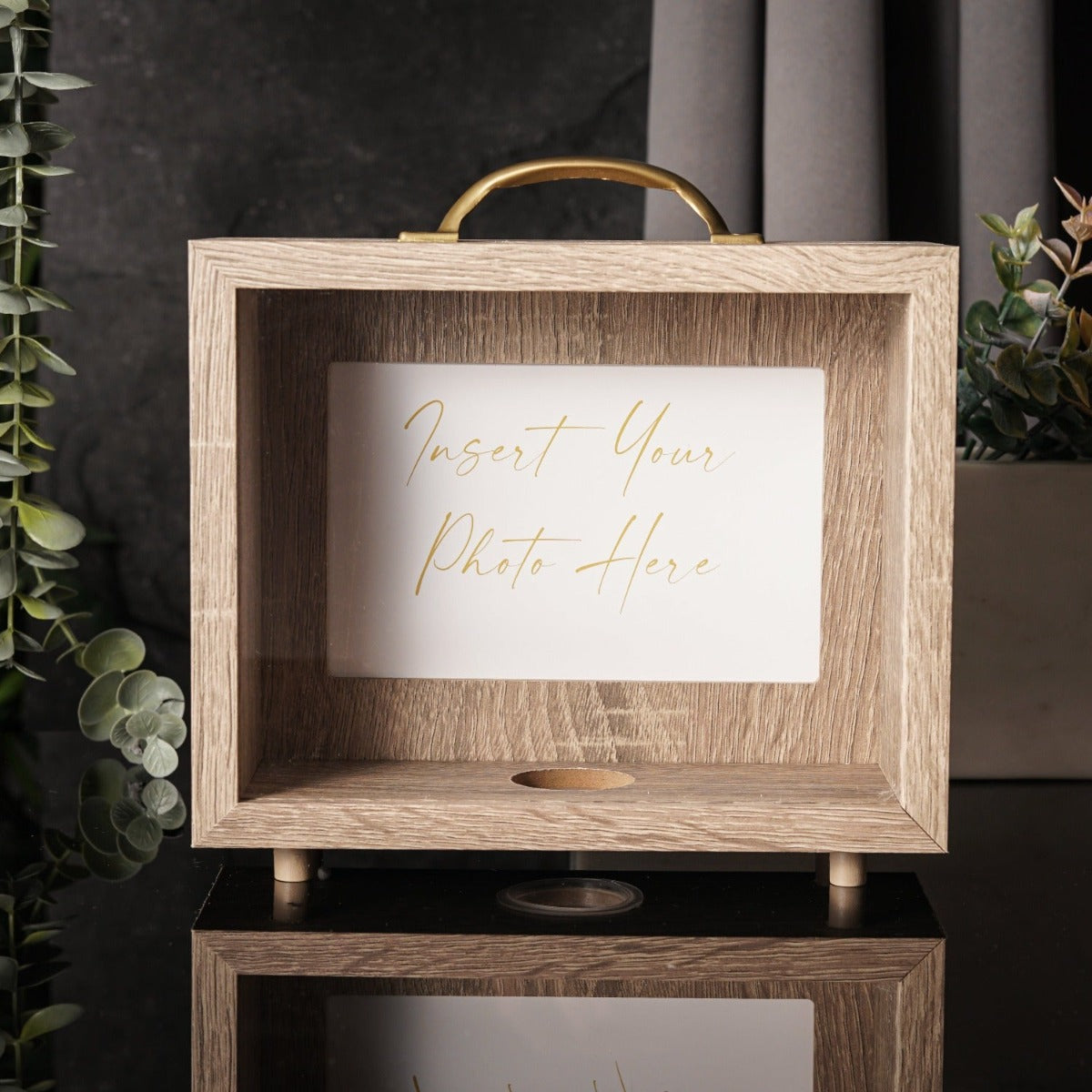 Custom Photo Fund Money Box with personalized wooden frame and silicone plug for easy access.