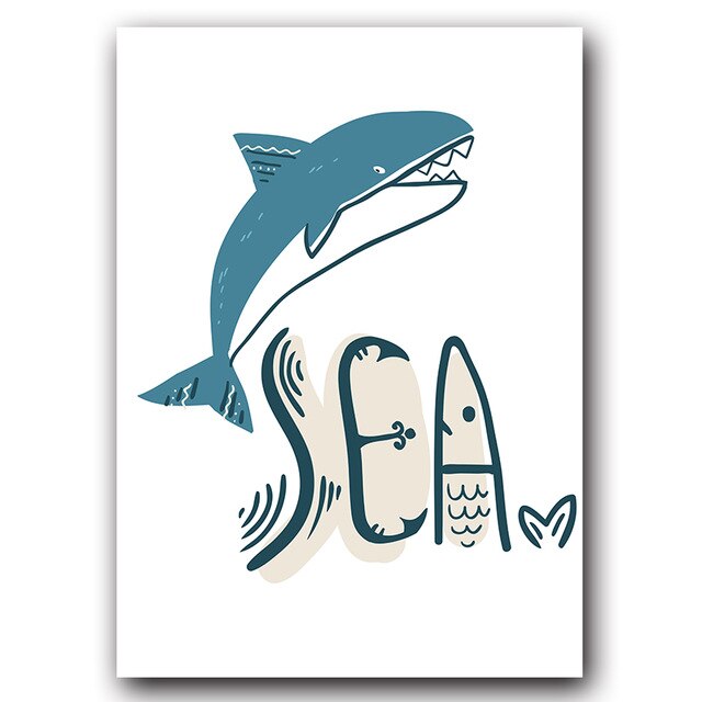 Shark illustration with "SEA" text.