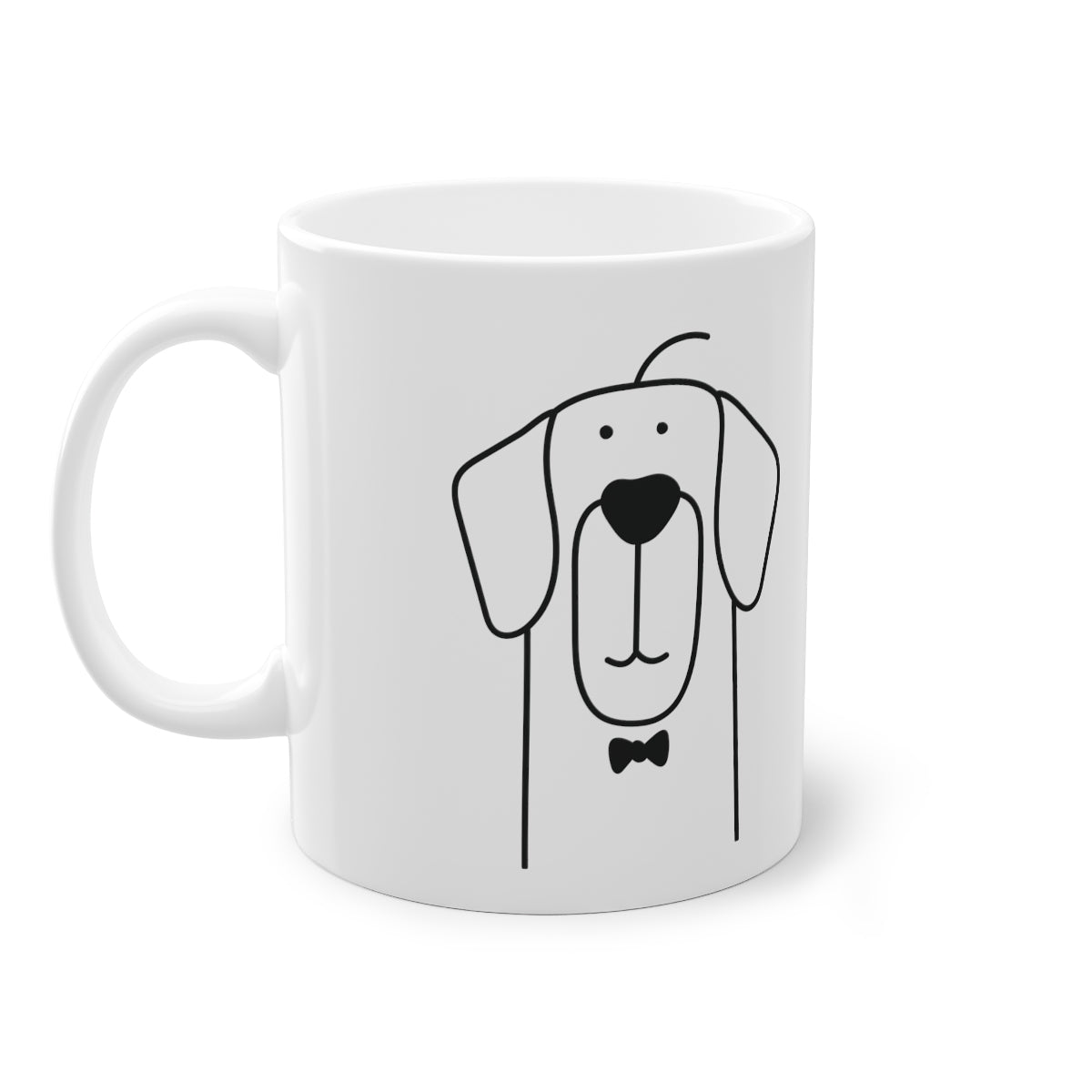 Cute dog Retriever mug with glossy finish, white ceramic, 325 ml capacity, featuring a charming dog print and comfortable C-shaped handle.