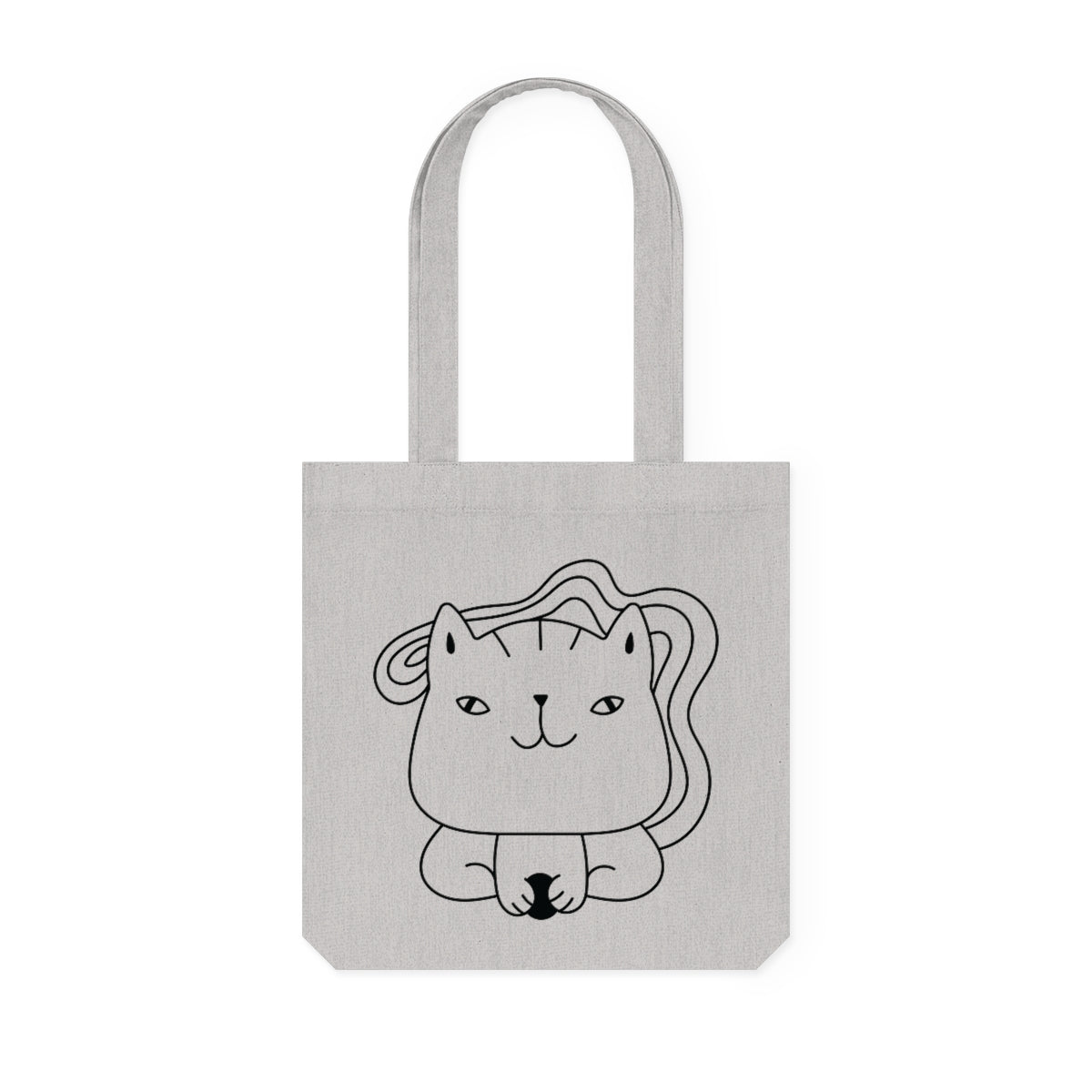 Cute Kitten Woven Tote Bag made from recycled materials, featuring a charming kitten design and durable long handles.