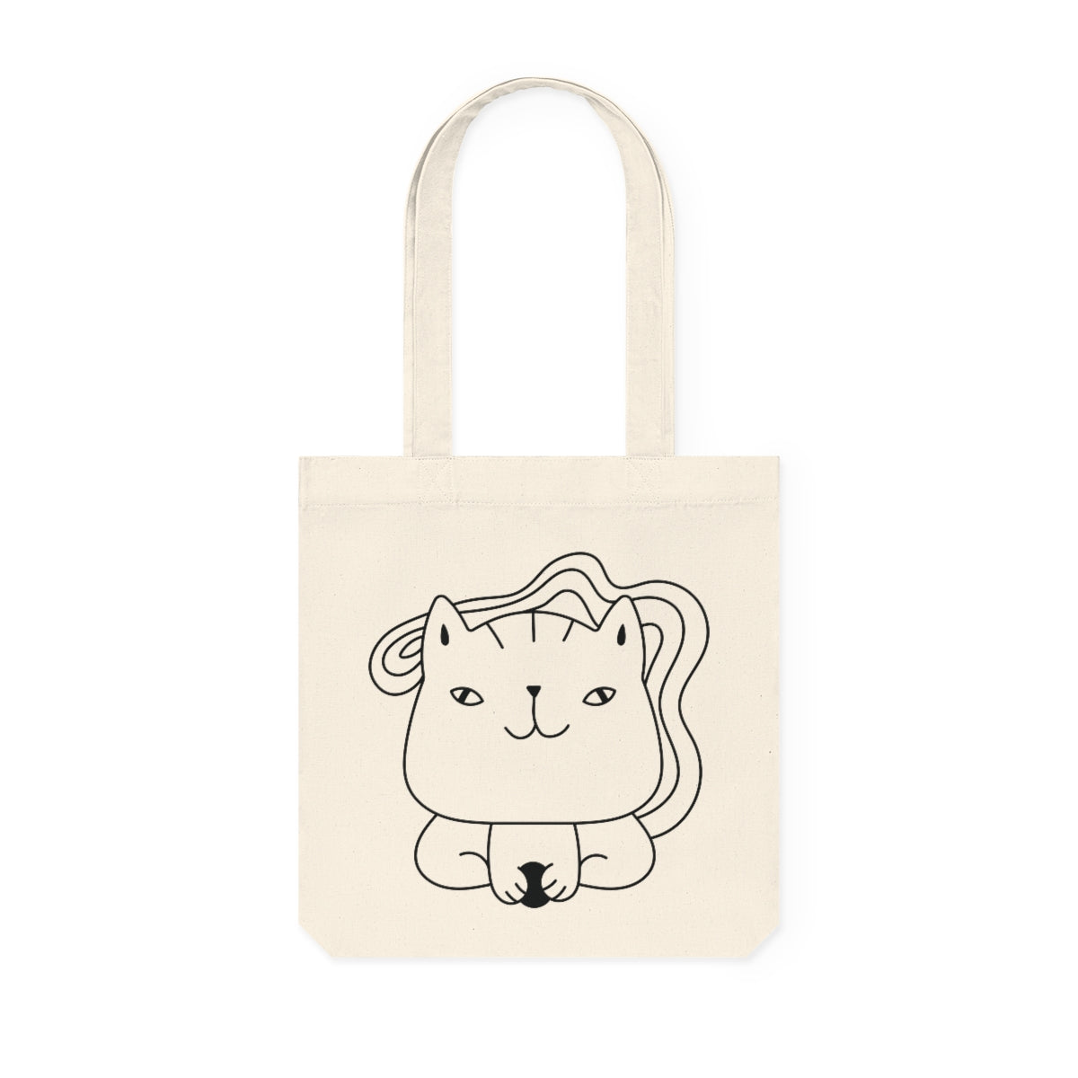 Cute Kitten Woven Tote Bag made from recycled materials, featuring a charming kitten design and durable long handles.