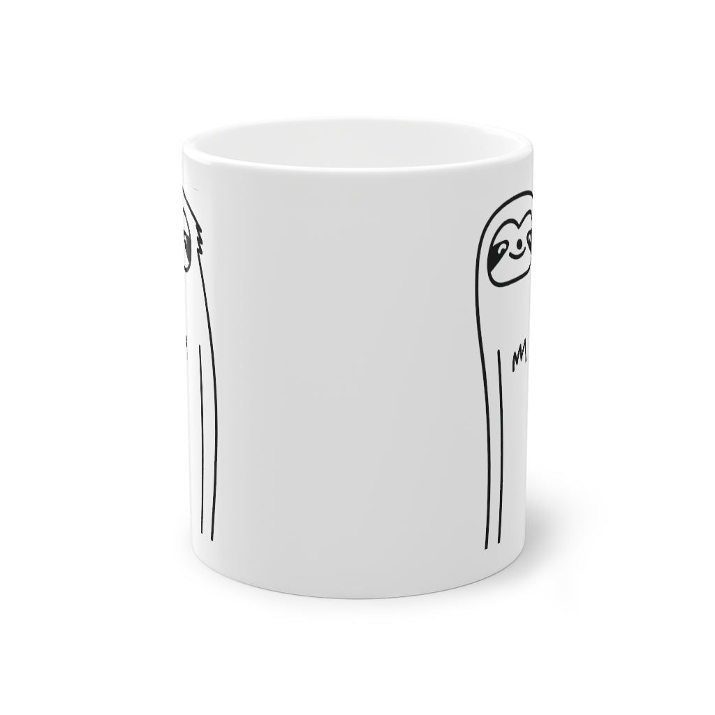 Cute sloth funny mug with glossy finish, 325 ml capacity, featuring a C-shaped handle for easy grip.