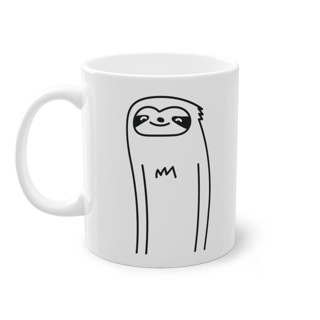 Cute sloth funny mug with glossy finish, 325 ml capacity, featuring a C-shaped handle for easy grip.