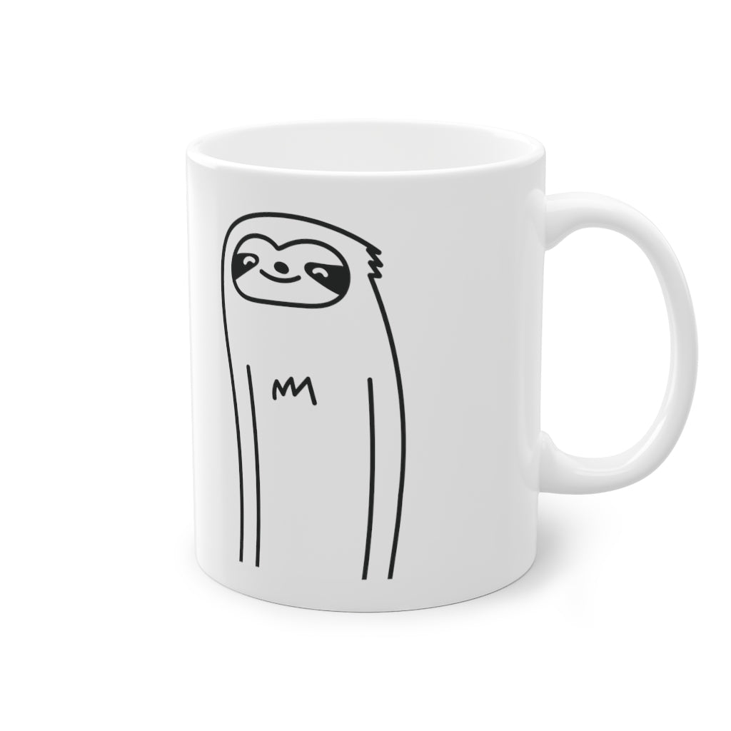 Cute sloth funny mug with glossy finish, 325 ml capacity, featuring a C-shaped handle for easy grip.