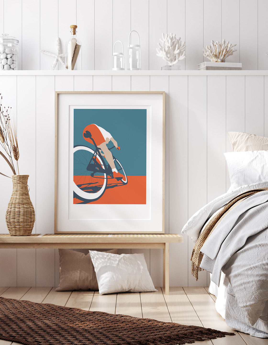 Customizable mid-century modern cycle poster featuring bold colors and personalized text options.