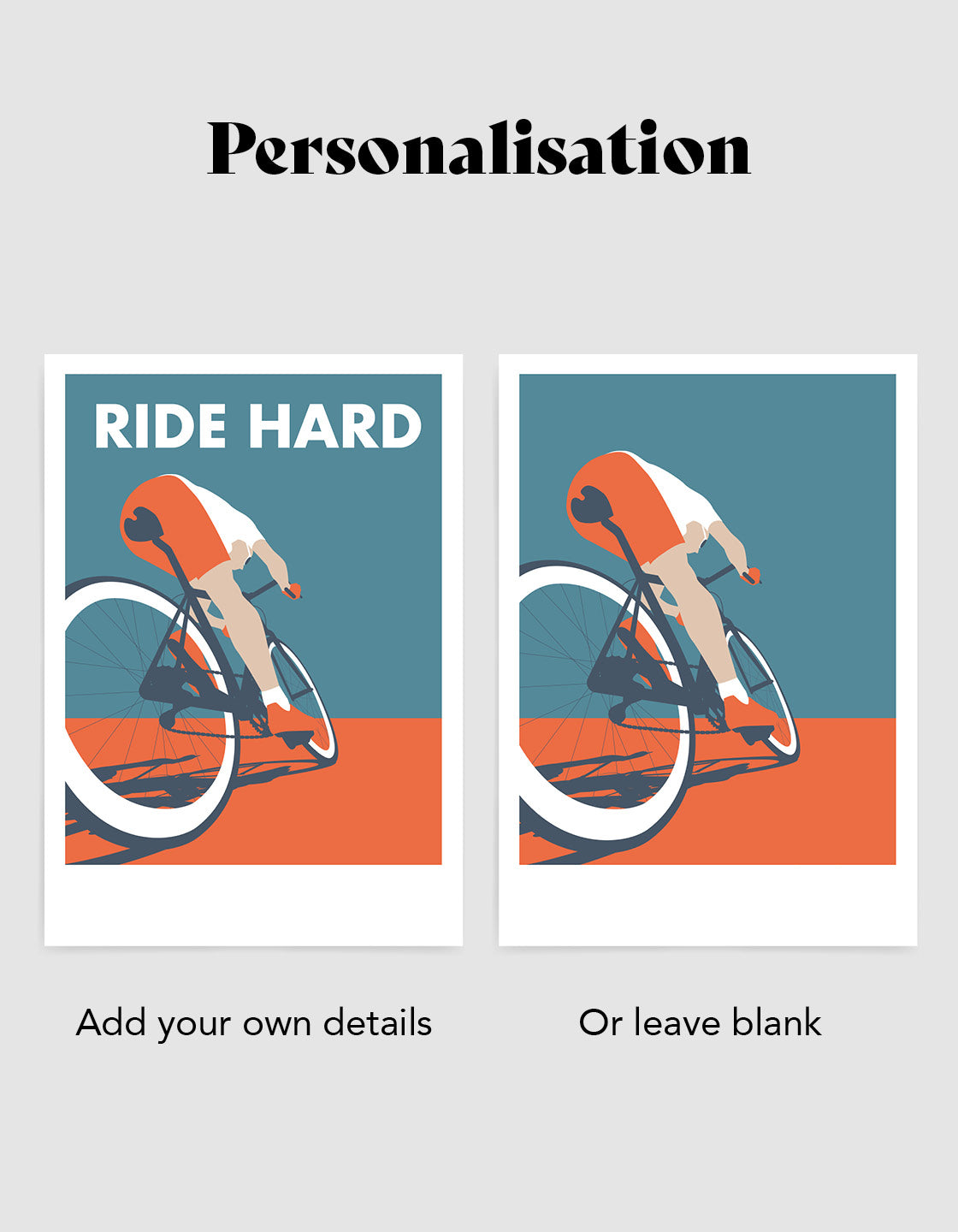 Customizable mid-century modern cycle poster featuring bold colors and personalized text options.