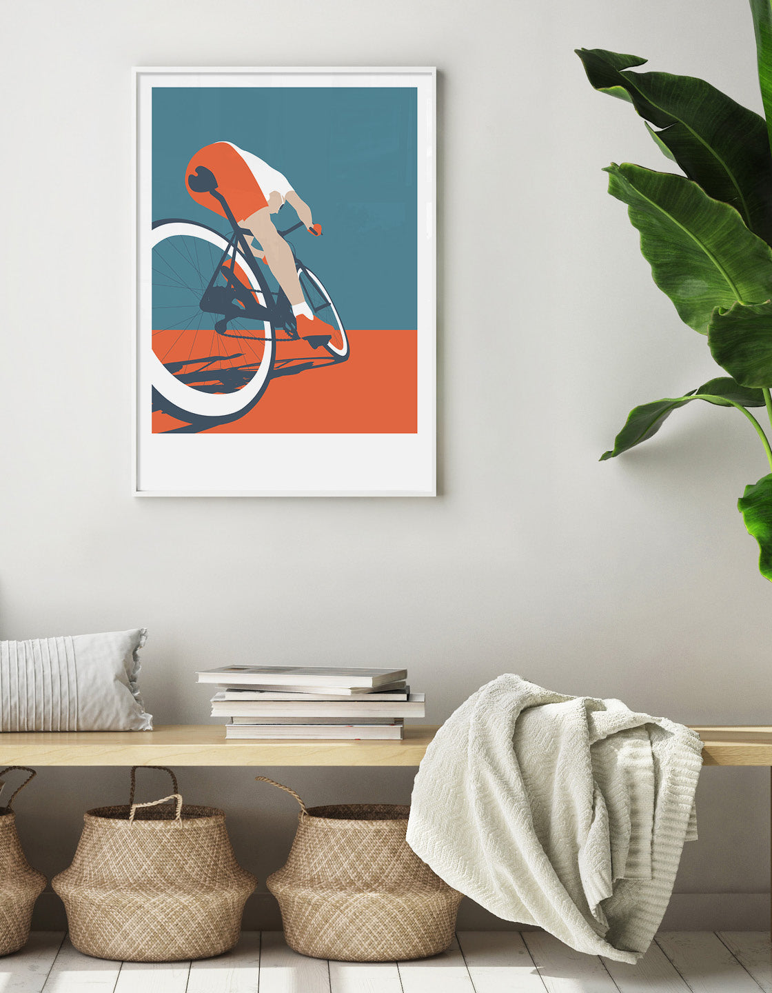 Customizable mid-century modern cycle poster featuring bold colors and personalized text options.