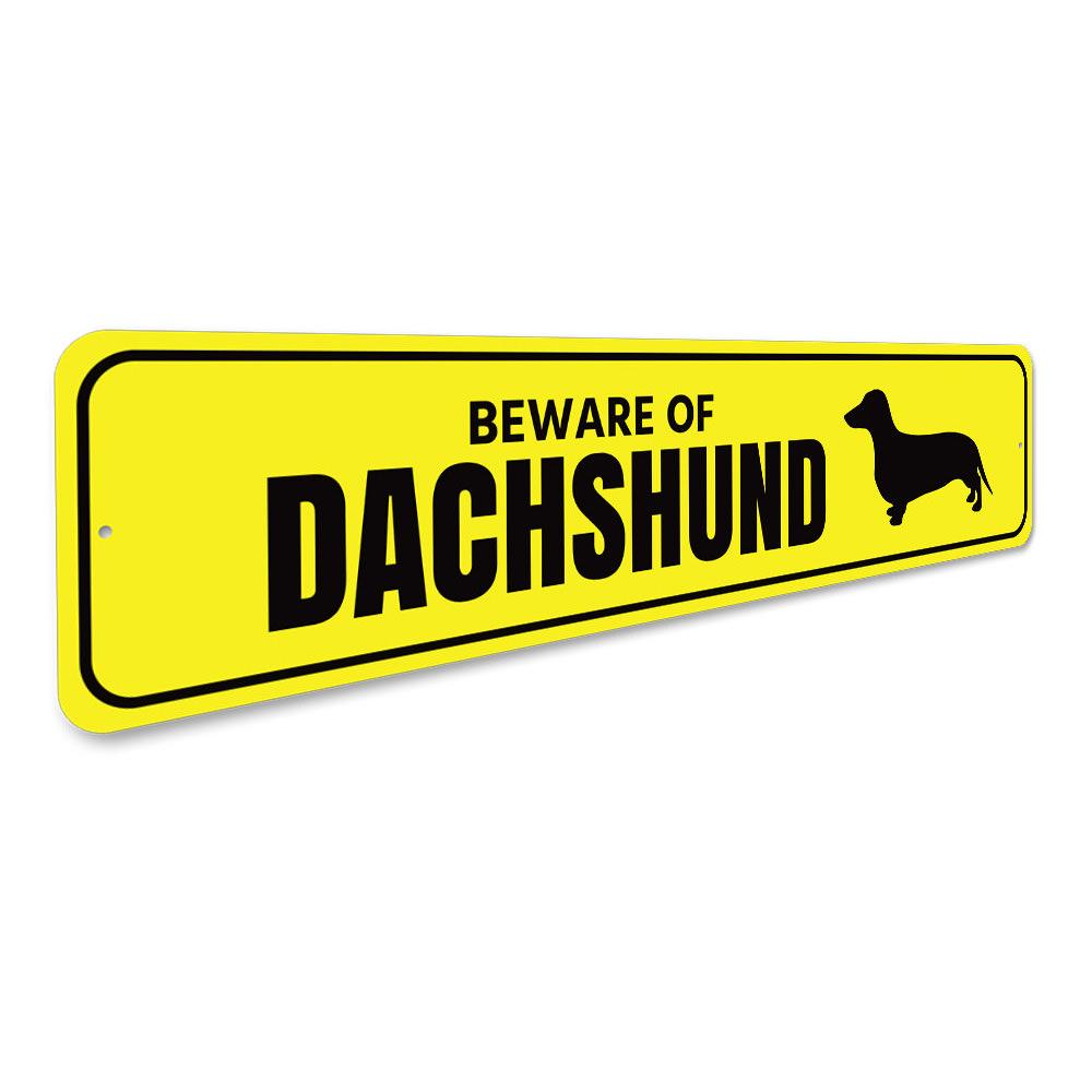 Dachshund Danger Sign made of high-quality aluminum, featuring a playful design perfect for dog lovers.