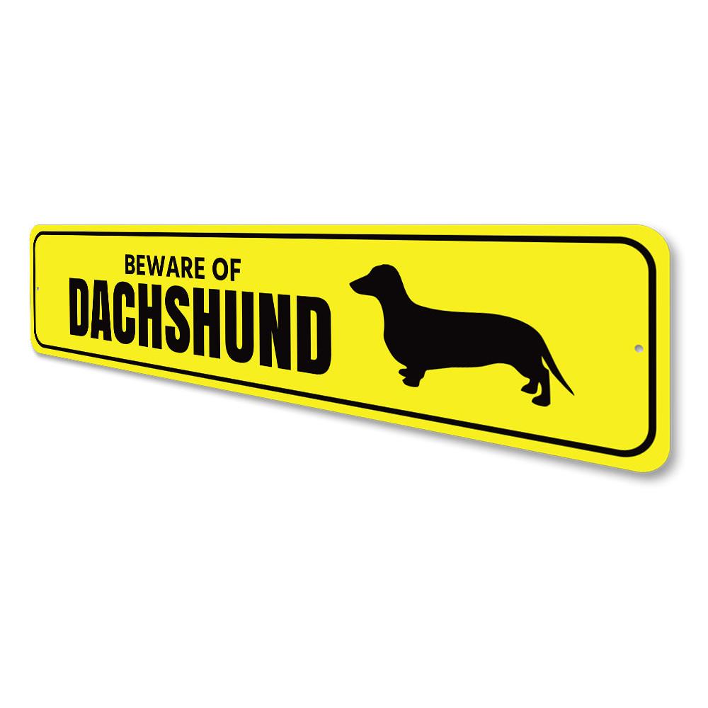 Dachshund Danger Sign made of high-quality aluminum, featuring a playful design perfect for dog lovers.