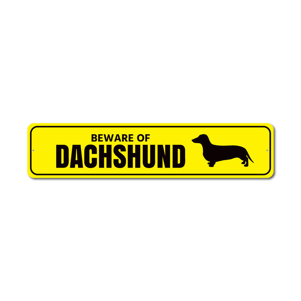 Dachshund Danger Sign made of high-quality aluminum, featuring a playful design perfect for dog lovers.