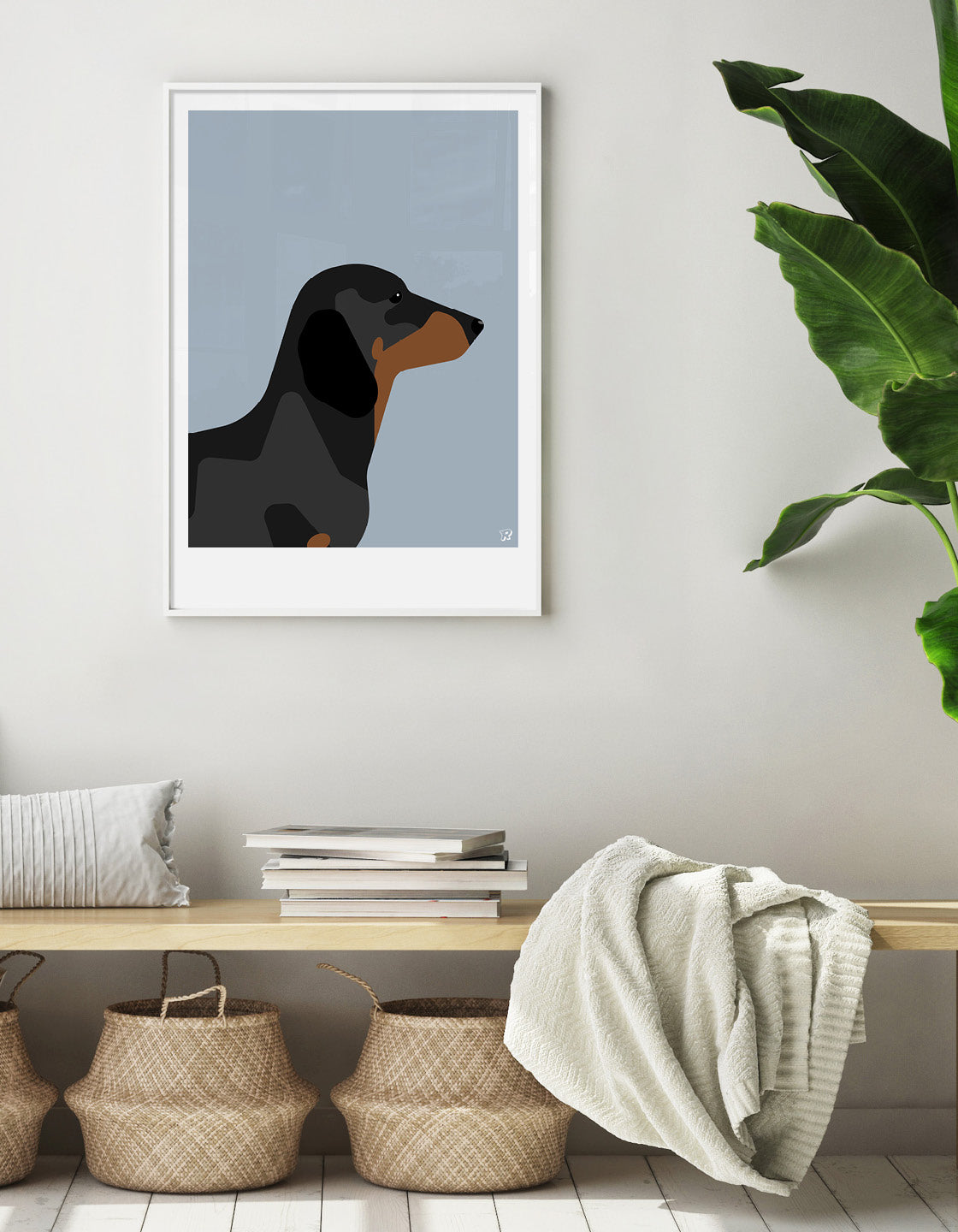 Charming Dachshund artwork featuring a playful Sausage dog design, perfect for home decor.