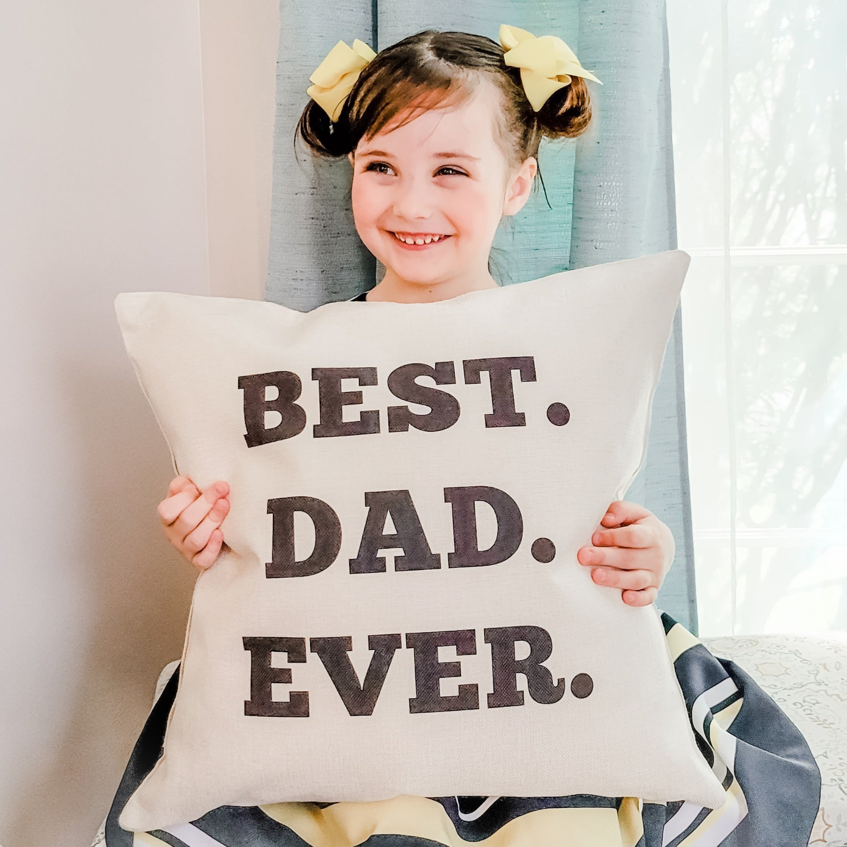 Stylish Dad Pillow Cover featuring a hidden zipper, made from poly cotton linen, measuring 18 x 18 inches.