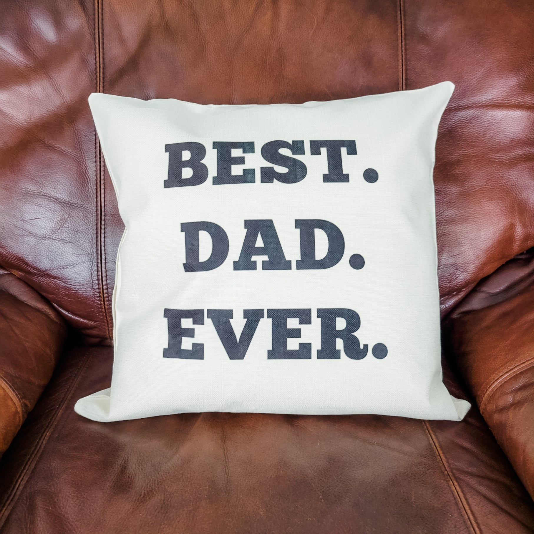 Stylish Dad Pillow Cover featuring a hidden zipper, made from poly cotton linen, measuring 18 x 18 inches.