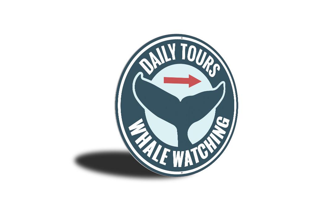 Daily Whale Watching Sign made of durable aluminum, featuring a coastal design perfect for beach houses and restaurants.