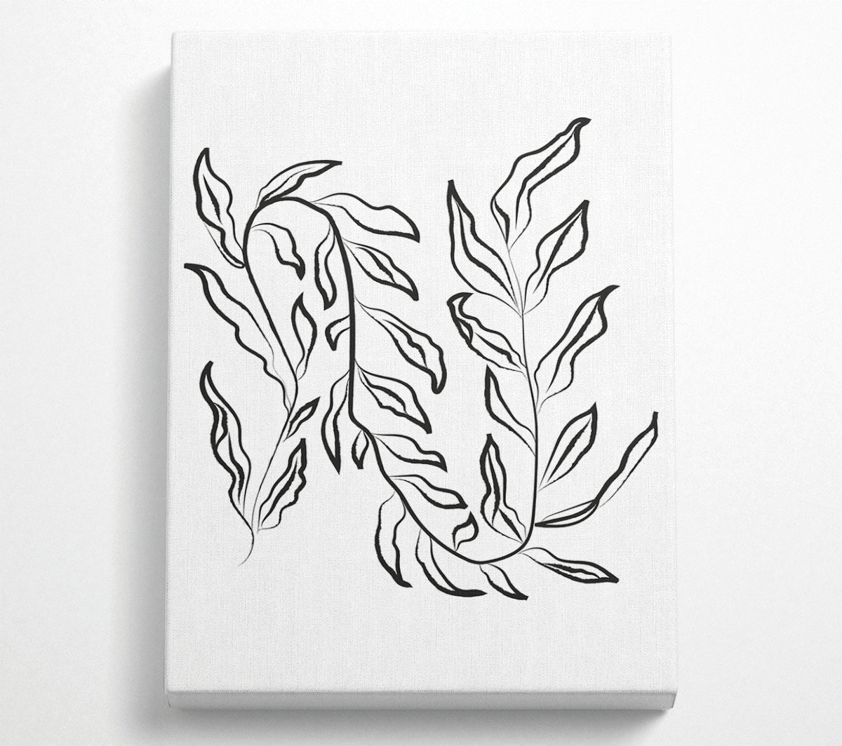 Dainty Leaves artwork printed on coated polyester canvas, mounted on a 44mm box frame, showcasing delicate leaf patterns.