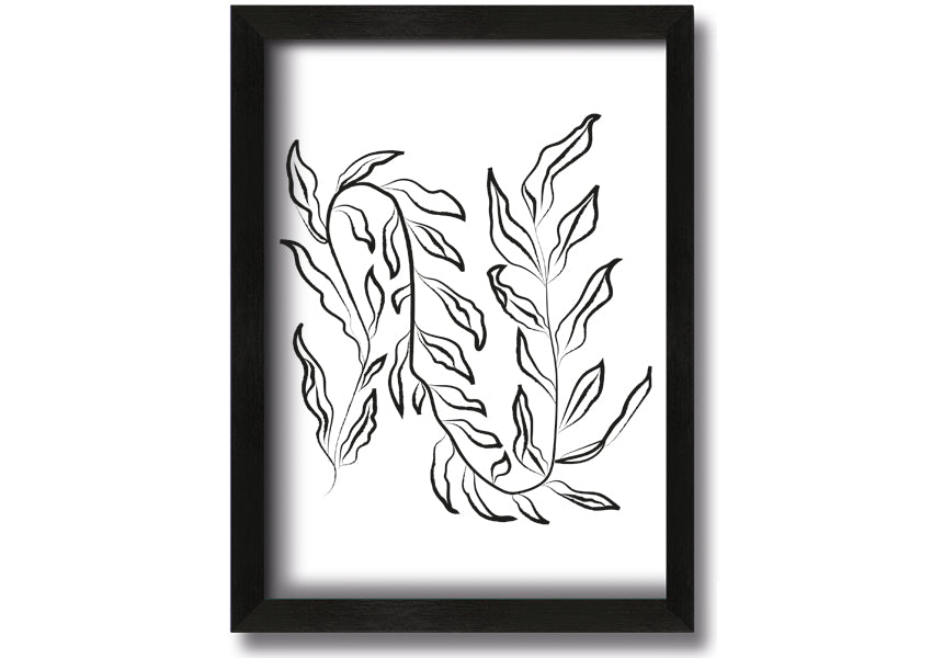 A beautifully framed Dainty Leaves print showcasing delicate leaf designs, available in various frame colours.