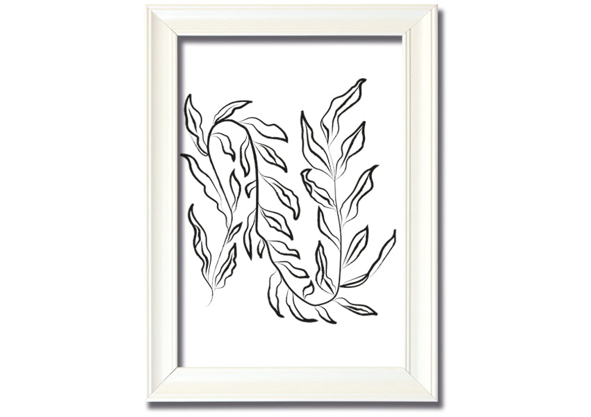 A beautifully framed Dainty Leaves print showcasing delicate leaf designs, available in various frame colours.