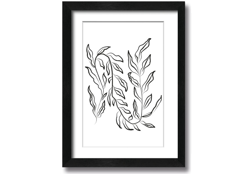 A beautifully framed Dainty Leaves print showcasing delicate leaf designs, available in various frame colours.