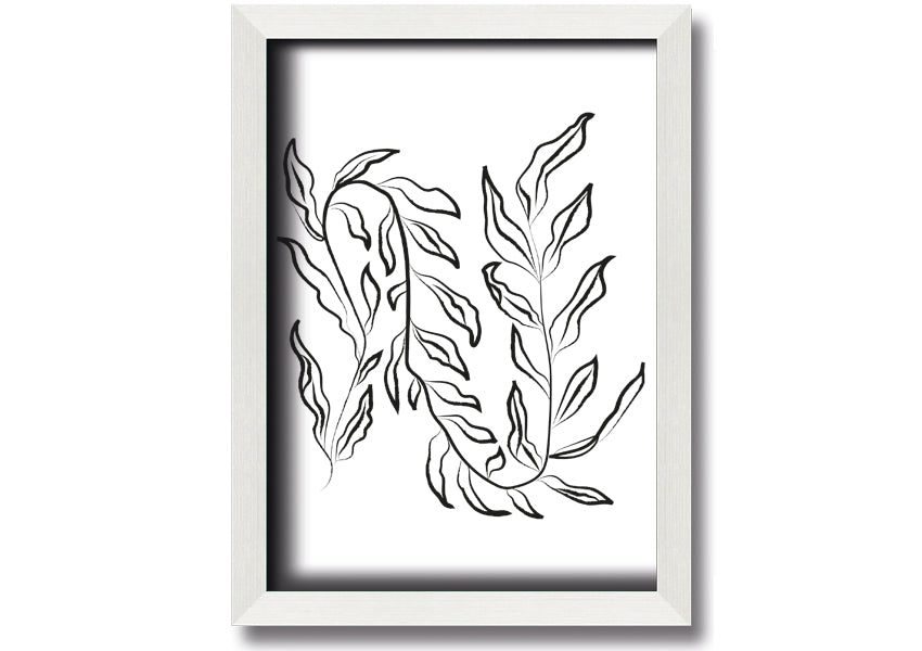 A beautifully framed Dainty Leaves print showcasing delicate leaf designs, available in various frame colours.