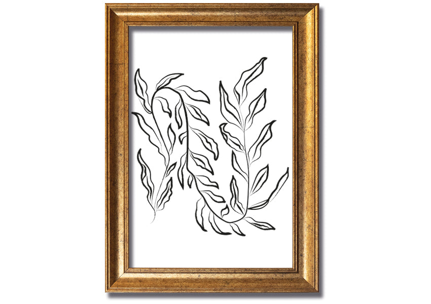 A beautifully framed Dainty Leaves print showcasing delicate leaf designs, available in various frame colours.