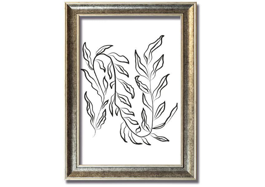 A beautifully framed Dainty Leaves print showcasing delicate leaf designs, available in various frame colours.