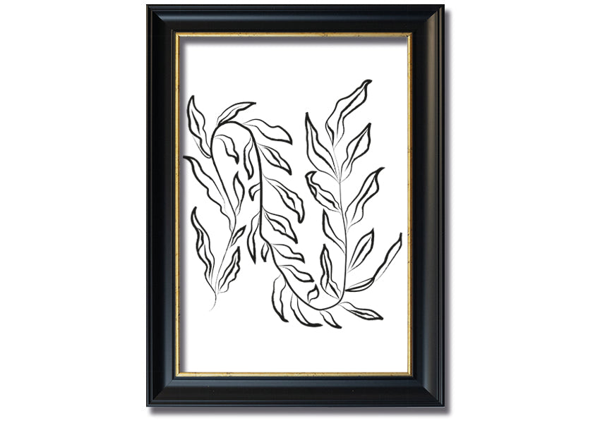 A beautifully framed Dainty Leaves print showcasing delicate leaf designs, available in various frame colours.