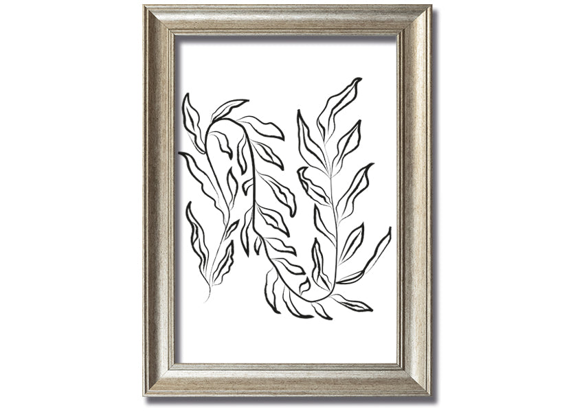 A beautifully framed Dainty Leaves print showcasing delicate leaf designs, available in various frame colours.