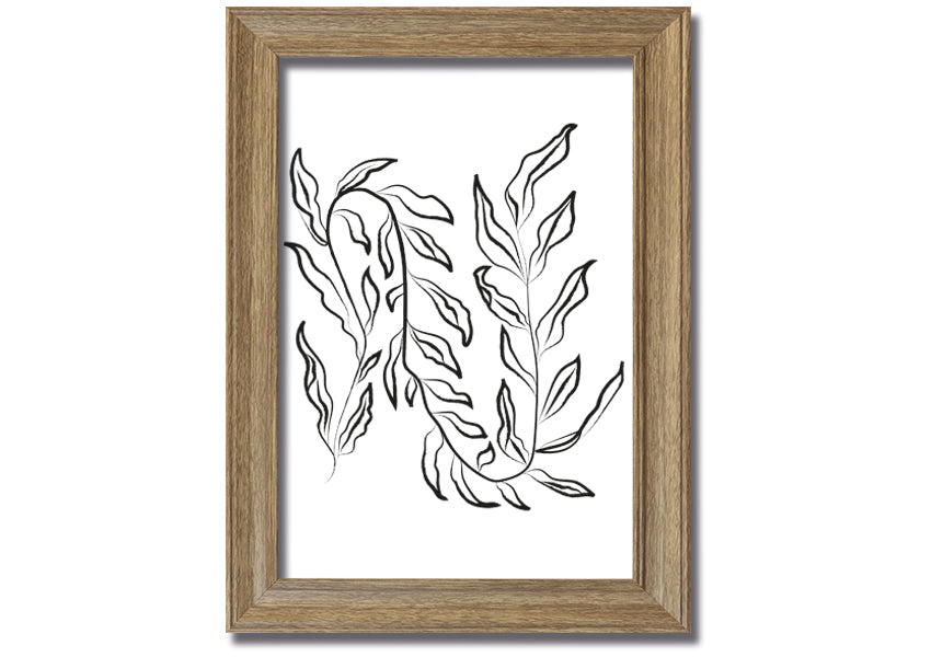 A beautifully framed Dainty Leaves print showcasing delicate leaf designs, available in various frame colours.