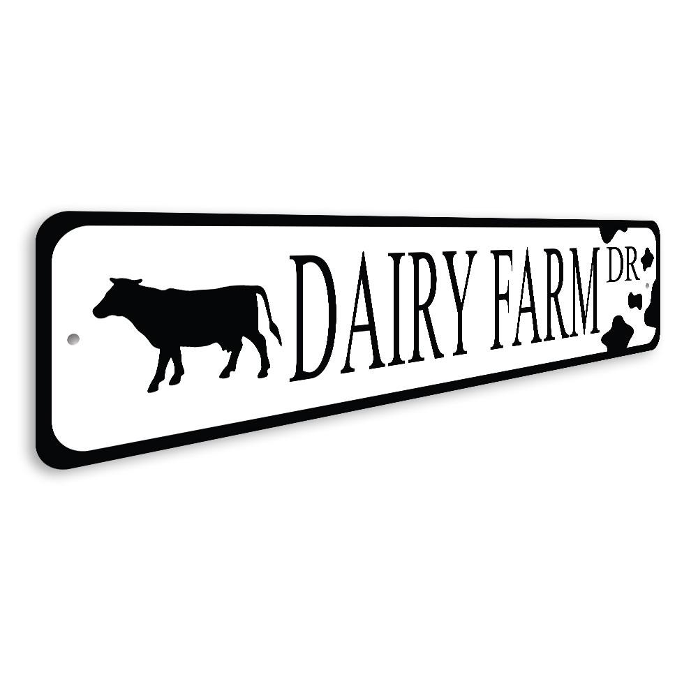 A custom Dairy Farm Street Sign made from high-quality aluminum, featuring a rustic design suitable for indoor and outdoor decor.