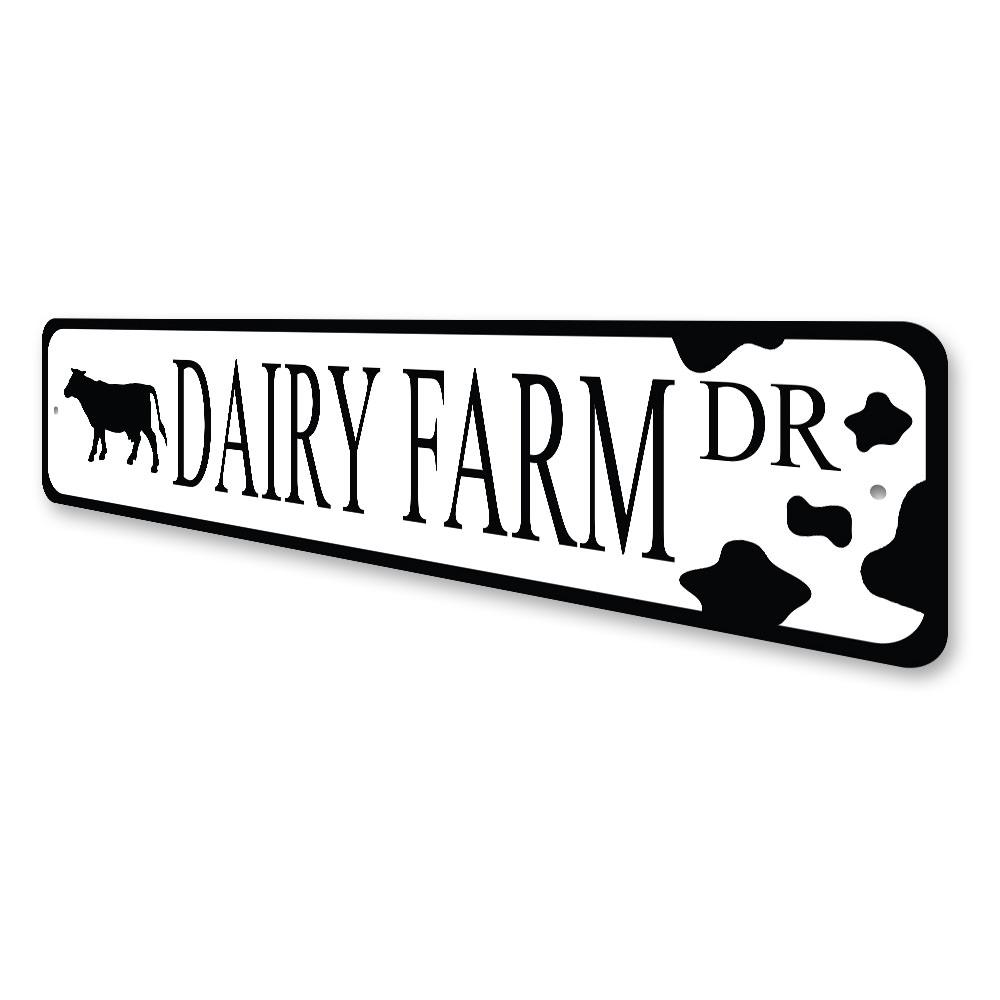 A custom Dairy Farm Street Sign made from high-quality aluminum, featuring a rustic design suitable for indoor and outdoor decor.