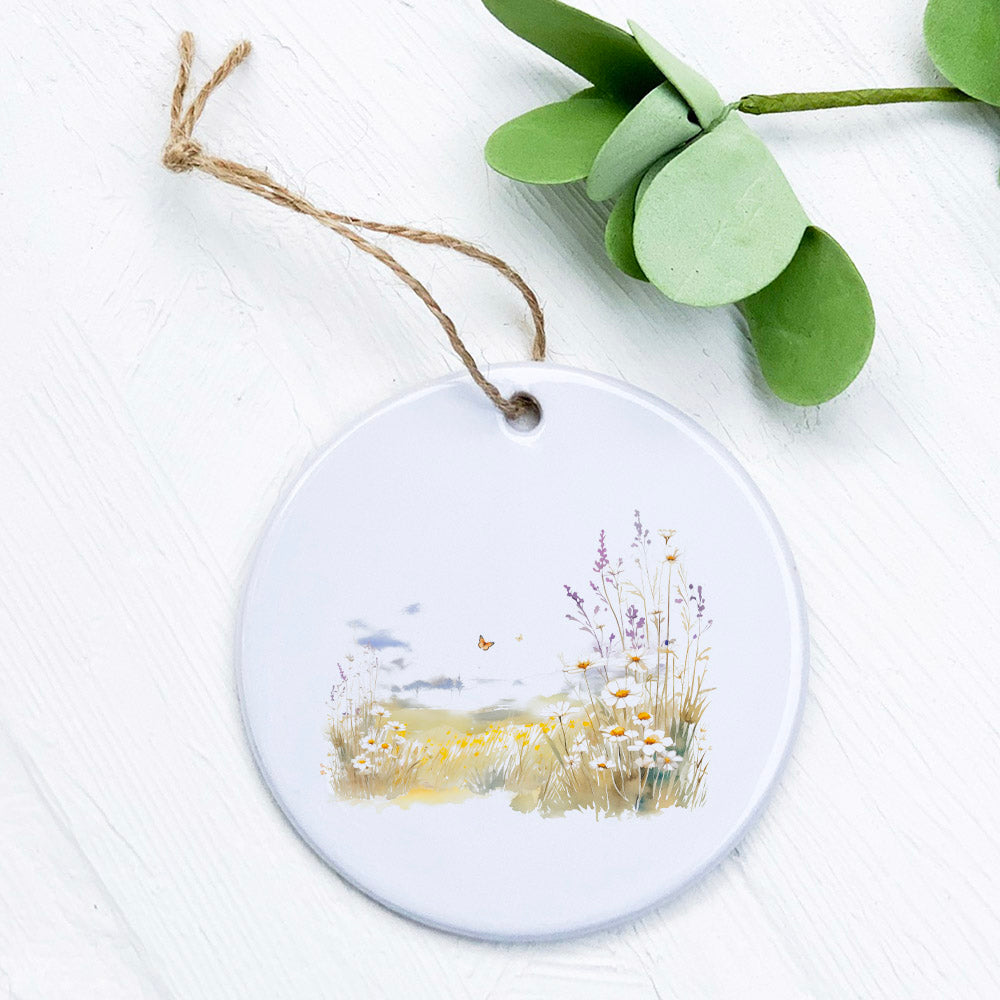 Daisy Meadow Ornament, a high-quality porcelain piece with vibrant floral design, perfect for gifting or home decor.