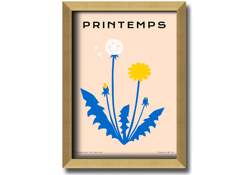 A beautifully framed print of a dandelion in spring, showcasing delicate details and vibrant colors, available in various frame options.