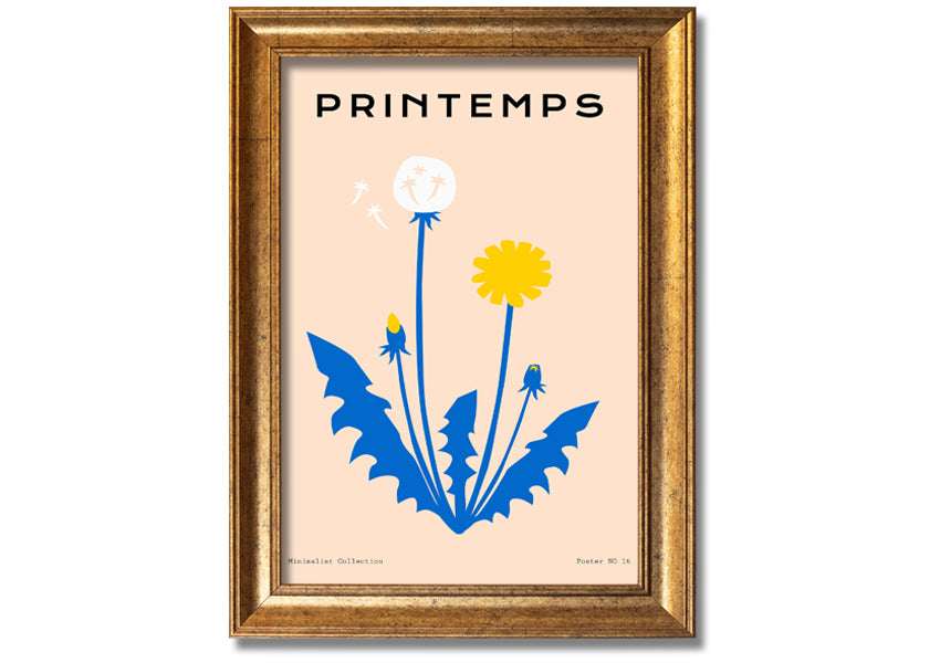 A beautifully framed print of a dandelion in spring, showcasing delicate details and vibrant colors, available in various frame options.