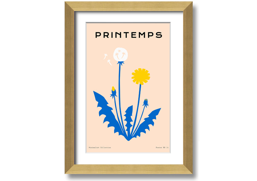 A beautifully framed print of a dandelion in spring, showcasing delicate details and vibrant colors, available in various frame options.