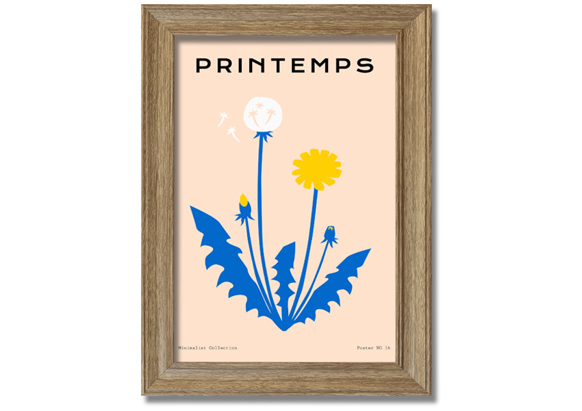 A beautifully framed print of a dandelion in spring, showcasing delicate details and vibrant colors, available in various frame options.