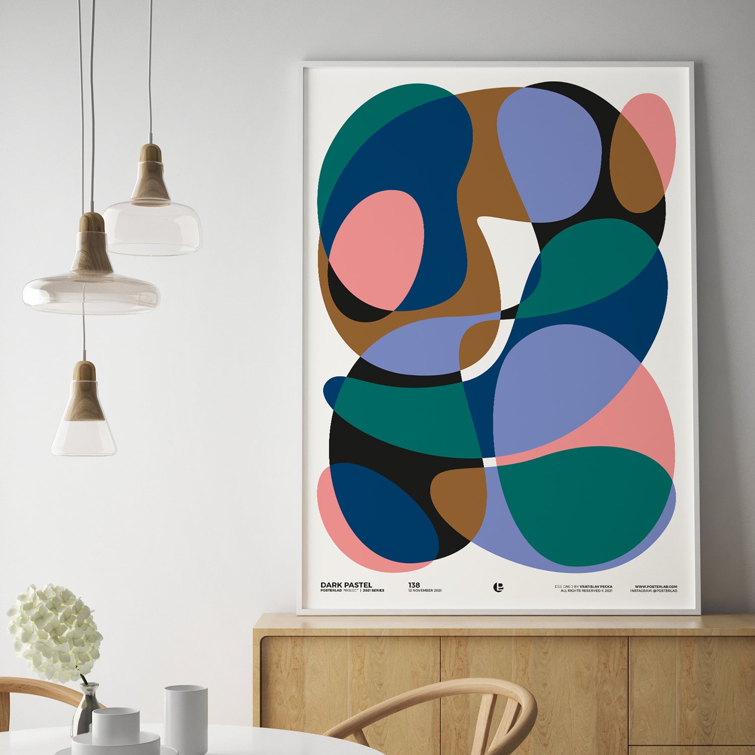 A vibrant Dark Pastel poster showcasing colorful abstract designs on thick matte paper, perfect for home or office decor.