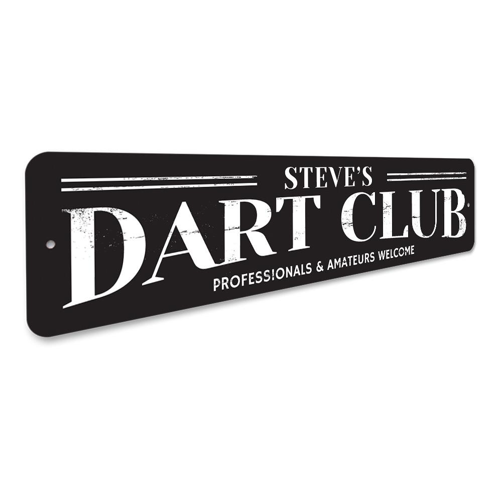 Customizable Dart Club Sign made of high-quality aluminum, featuring pre-drilled holes for easy mounting, perfect for game rooms.