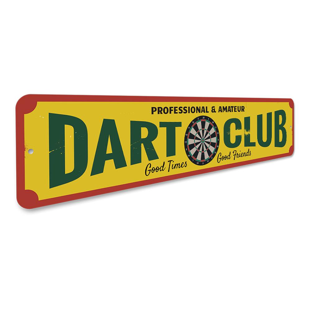 Customizable Dart Club Sign made of high-quality aluminum, featuring pre-drilled holes for easy mounting, perfect for game rooms.